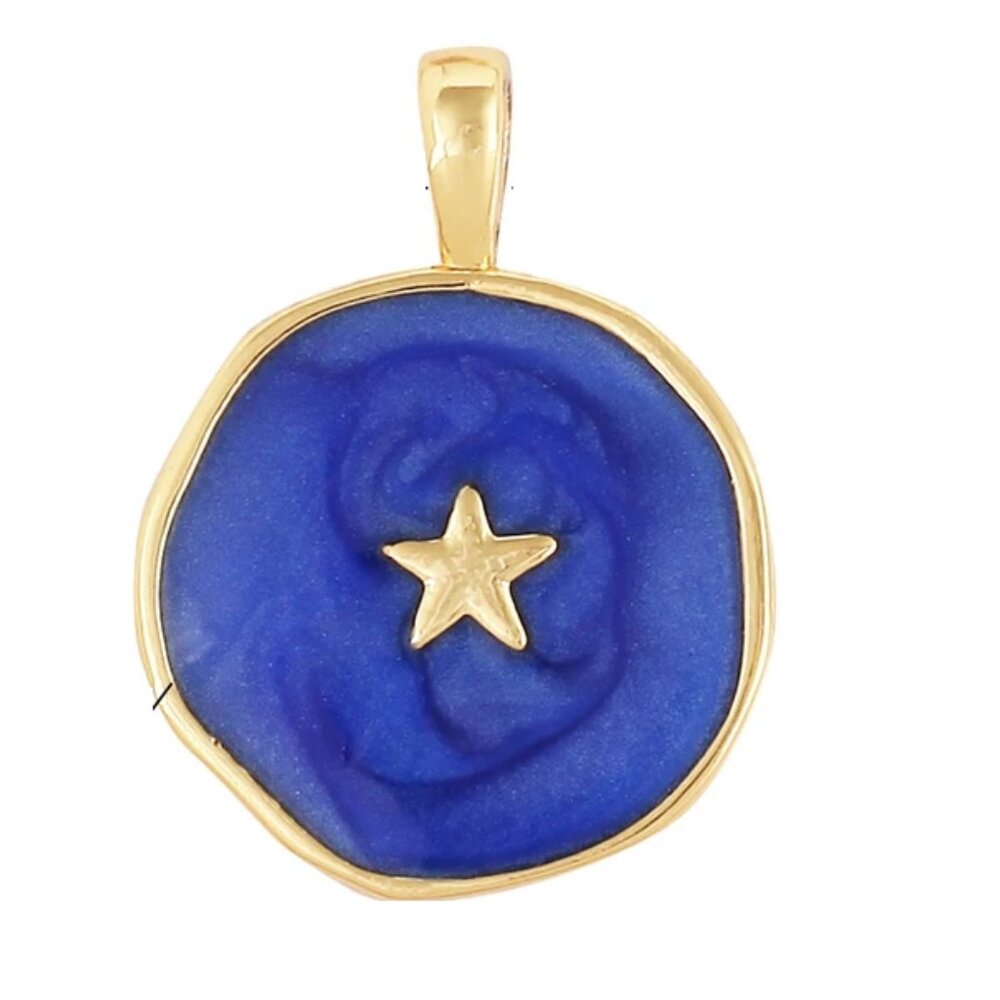 Gold & Blue Star Enamel Pendant